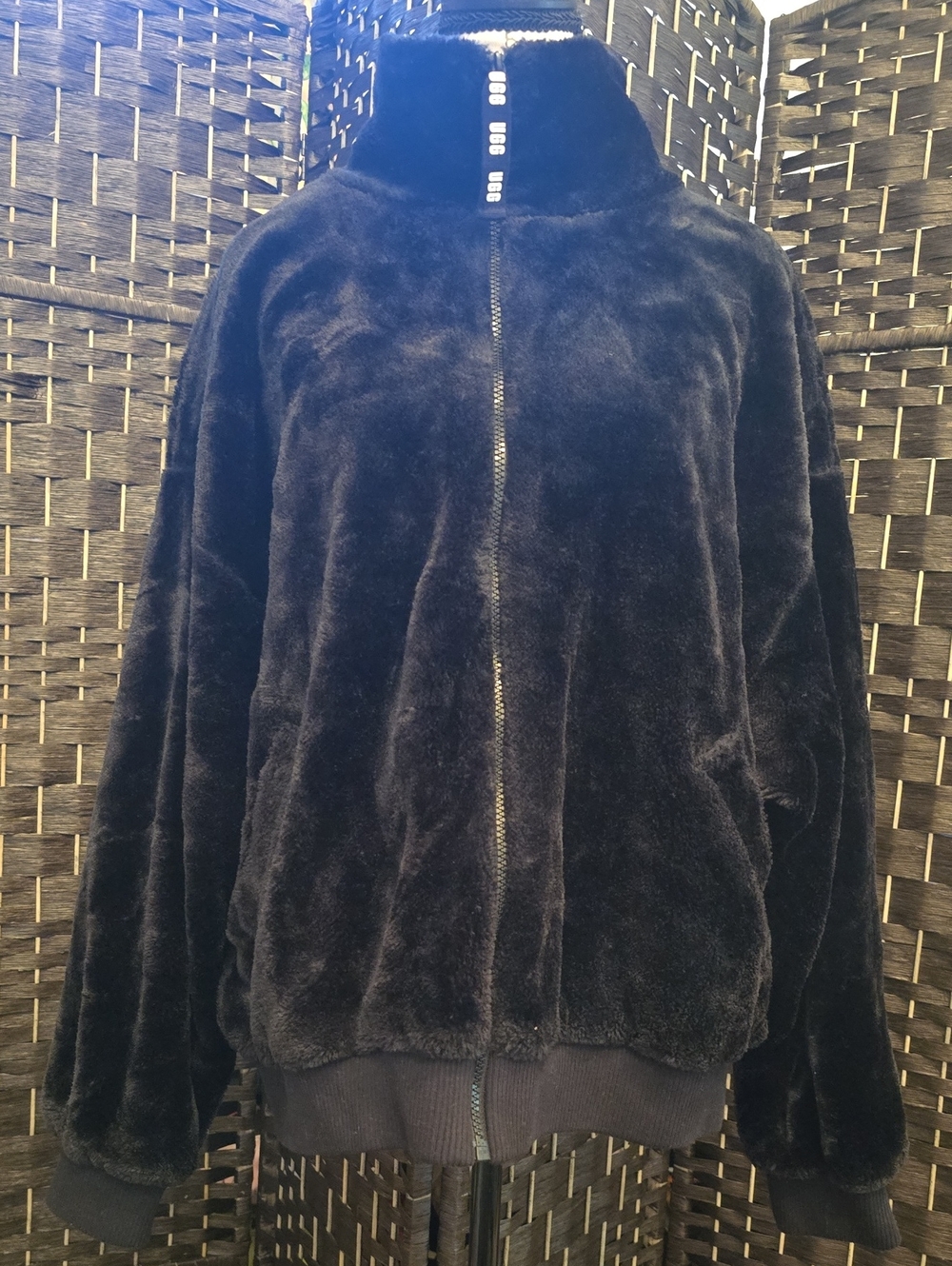 UGG Laken Womens Black Plush Fleece Sherpa Mock Neck Jacket XL